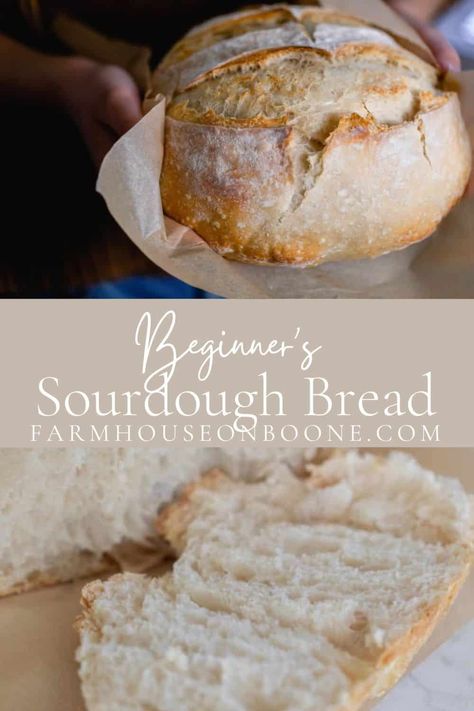 Learn how to make the easiest homemade sourdough bread recipe perfect for beginners. All you need is a few ingredients, some time, and patience. You'll never want to go back to store-bought bread again. #farmhouseonboone #sourdoughbread #beginnerssourdoughbread Sourdough Bread Recipe Beginner, Easy Sourdough Bread Recipe Little Spoon Farm, Sourdough Loaf Bread Recipe With Starter, Sourdough For Beginner, Easy Beginner Sourdough Bread, Soughdough Bread Recipes, Farmhouse Sourdough Bread, Farmhouse On Boone Beginner Sourdough, Easy Sourdough Artisan Bread Recipe