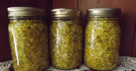 Home made chow chow. The best way to use the "tail end" of the garden as my grandma used to say. It has cabbage, onion, zucchini that got... Cabbage Chow Chow Recipe, Canning Cabbage Recipes, Canning Cabbage, Appalachian Style, Canned Zucchini, Chow Chow Recipe, Cabbage Recipes, Garden Recipes, Zucchini Recipes