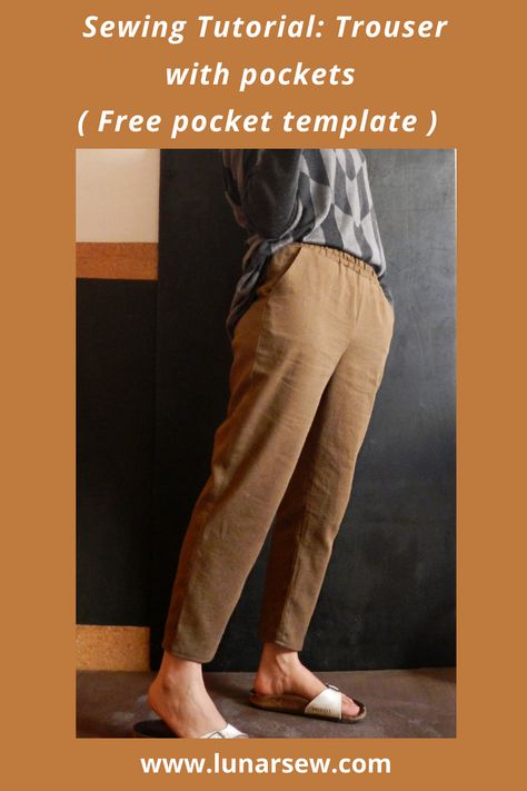 Linen Pants Pattern, Easy Sewing Tutorials, Pocket Template, Sewing Pockets, Trouser Pattern, Pants Sewing, Linen Pant, Pants Sewing Pattern, Cropped Linen Pants