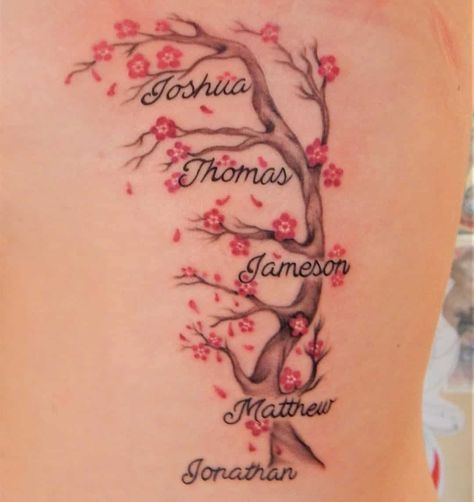 Family Tree Tattoos, Tattoo With Names, Honor Your Ancestors, Phenomenal Tattoo, Family Name Tattoos, Names Tattoo, Cherry Blossom Tree Tattoo, Blossom Tree Tattoo, Drawing Family