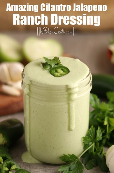 Jalepeno Ranch Dressing, Speciality Salads, Jalepeno Dressing, Cilantro Ranch Dressing Recipe, Ranch Marinade, Hclf Vegan Recipes, Mexican Salad Dressings, Easy Ranch Dressing, Cilantro Ranch Dressing