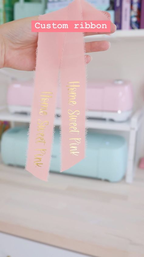 Mae Richter | Home Sweet Pink | Have you ever personalized ribbon before? You can use any HTV on ribbon, but I prefer to use this metallic HTV for a fancier look 🥰 -... | Instagram Cricut Wedding, Personalized Ribbon, Custom Ribbon, Cricut Tutorials, Have You Ever, Personalized Wedding, Make Your Own, Personalized Gifts, Sweet Home