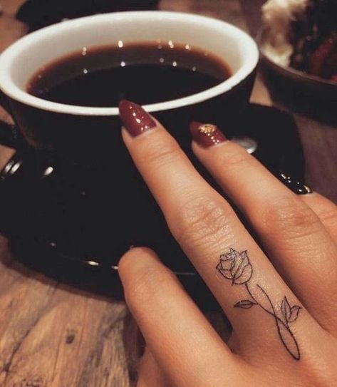 Simple rose tattoo on the middle finger | www.otziapp.com A Rose Tattoo, Small Rose Tattoo, Small Rose, Rose Tattoo, Tattoo On, A Rose, Tattoos, Coffee