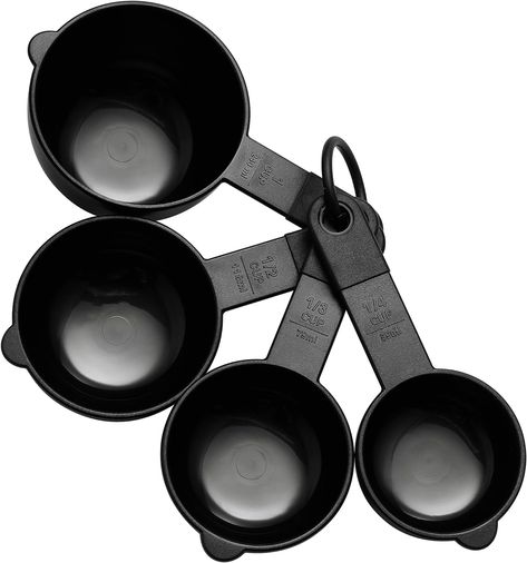 Magnetically Nest Together - The cups nest magnetically for more compact storage to help you keep them together. This makes it easier to use the cup size you need, one at a time. The set also includes a ring if you prefer to secure the pieces together or hang them on a hook. Black Measuring Cups, Measuring Ingredients, Measuring Cups Set, Cups Set, Kitchen Tool, Compact Storage, Kitchen Utensils Gadgets, Measuring Cups, Cup Size