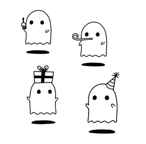 Four cute little ghost stickers Ghost Birthday Drawing, Birthday Ghost Drawing, Cute Doodles Ghost, Line Tattoo Finger, Ghost Illustration Cute, Ghost Cute Drawing, Ghost Cartoon Drawing, Sheet Ghost Drawing, Cartoon Ghost Tattoo