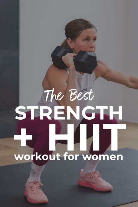 The best strength and HIIT home workout for women — 9 killer dumbbell exercises in a challenging, full body workout. Get all the benefits of strength training and HIIT workouts for women in one effective, 35-minute home workout video on YouTube! Perform all 9 HIIT exercises x 3 sets. An effective full body workout for busy woman and moms. All you need is a set of dumbbells and modifications are offered for ALL fitness levels from beginner to advanced! Effective Full Body Workout, 30 Minute Hiit Workouts, Home Workout For Women, Hiit Exercises, 30 Min Workout, Hiit Workout Videos, Workout Videos For Women, Benefits Of Strength Training, Hiit Workouts For Beginners