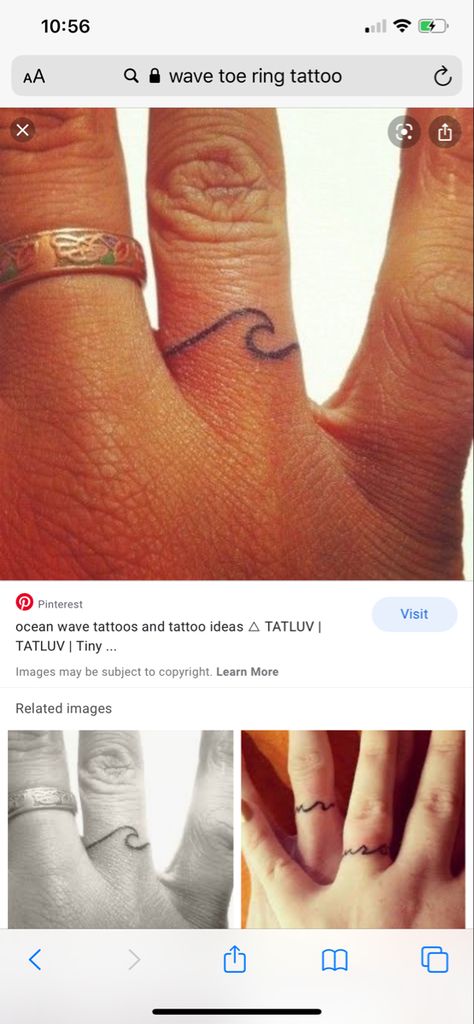 Wave Ring Tattoo, Toe Ring Tattoos, Ocean Wave Tattoo, Toe Tattoos, Ring Tattoo, Ring Tattoos, Waves Tattoo, Wave Ring, Toe Ring