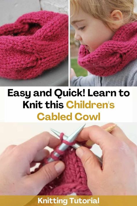 Learn how to knit this cowl with cable for children by watching this video tutorial! This is fun knitting and super warm and cozy. The creator of this video will teach you step by step how to make this cowl so that the result of your knitting looks incredible. The cover is a large extended cable. Feel free to knit a provisional mount and graft the work in the last for a more uniform look. Note that you can also add or subtract from the circumference by changing the number of rows you knit... Cable Cowl, Knit Cowl Pattern Free, Chunky Knit Cowl, Bulky Knit, Cowl Knitting, Learn To Knit, Cowl Knitting Pattern, Learn How To Knit, Cowl Pattern