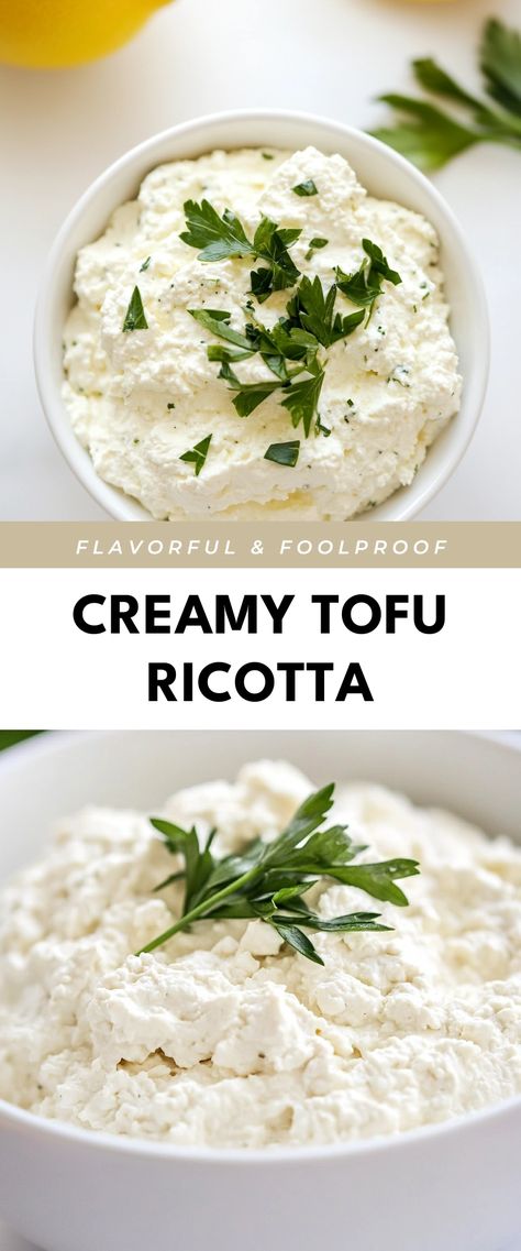 Image for Creamy Tofu Ricotta Tofu Ricotta Recipe, Dairy Free Ricotta Cheese, Dairy Free Lasagna Recipe, Ricotta Recipes Healthy, Soft Tofu Recipes, Whipped Ricotta Recipe, Vegan Ricotta Cheese, Stuffed Tofu, Dairy Free Lasagna