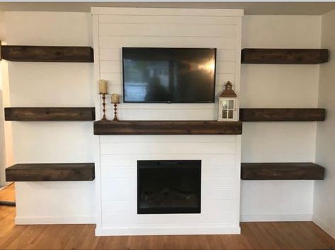 Electric Home Decor, Basement Fireplace, Built In Electric Fireplace, Build A Fireplace, Fireplace Tv Wall, Basement Living Rooms, Fireplace Built Ins, Living Room Decor Fireplace, Fireplace Remodel