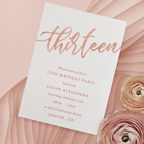 Perfume Styling, Typography Contemporary, Birthday Party Elegant, Invitations Quinceanera, 13th Birthday Invitations, Surprise Birthday Invitations, 20th Birthday Party, Rose Gold Invitations, 21st Birthday Invitations