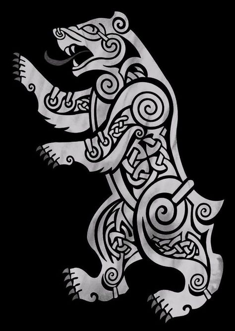 Celtic Bear Tattoo For Men, Norse Bear Art, Norse Animals Tattoo, Bear Warrior Tattoo, Norse Wolf Design, Nordic Animal Tattoo, Norse Bear Tattoo, Bjorn Tattoo, Nordic Bear Tattoo