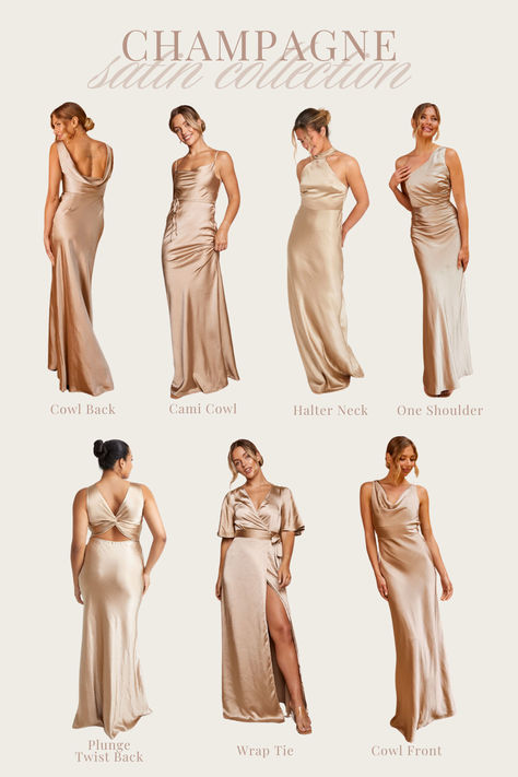 Confidence giving, effortless and comfortable. Whatever their style, find their perfect fit in our gorgeous Champagne Satin Bridesmaid dresses and wear it together. Bridesmaid Dresses Satin Champagne, Champagne Satin Bridesmaid Dress, Sand Bridesmaids Dresses, Not Matching Bridesmaid Dresses, Champagne Dress Bridesmaid, Different Bridesmaid Dresses Mix Match, Satin Champagne Bridesmaid Dresses, Champagne Satin Bridesmaid Dresses, Bridesmaid Dress Colours