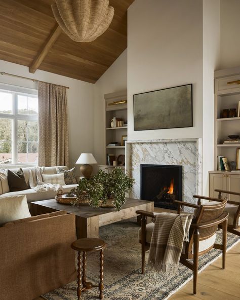 Living Room Wood Ceiling, Amber Interiors Living Room, Industrial Farmhouse Living Room, Modern English Country, Rustic Wooden Coffee Table, Transitional Furniture, Linen Interior, Wood Ceiling, Farmhouse Living Room