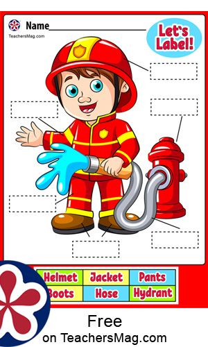 Let’s Label! This worksheet has a firefighter with a number of tools you see firefighters use. At the bottom of the worksheet are labels that children can cut and then paste where they belong on the main picture. Fire Fighter Worksheet, Fireman Worksheets For Preschool, Fire Fighter Worksheets Preschool, Fire Fighter Activity For Kids, Fire Fighter Pictures, Firefighter Worksheet, Fire Fighters Preschool Activities, Fire Fighters Preschool, Community Helpers Firefighters