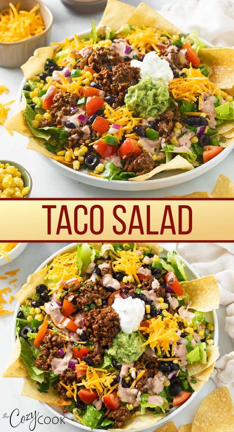 Taco Salad For One, Taco Salad With Ground Beef, Taco Like Recipes, Taco Salad Lunch Prep, Salad Recipes With Ground Beef, Loaded Taco Salad, Taco Salad Recipe Dressing, Ground Beef Salads, Ground Beef Taco Salad Recipes