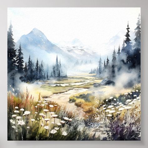 Colorado Landscape Watercolor Art Poster. Colorado Painting Ideas, Watercolor Colorado Mountains, Colorado Artwork, Colorado Prints, Colorado Posters, Watercolor Scenery, Colorado Landscape, Contemporary Watercolor, Watercolor Landscape