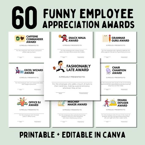 This Templates item by FunPartyGamesCO has 327 favorites from Etsy shoppers. Ships from United States. Listed on Oct 4, 2024 Fun Employee Appreciation Ideas, Funny Employee Awards, Employee Appreciation Awards, Work Team Building, Staff Awards, Funny Awards, Employee Awards, Employee Safety, Staff Appreciation Gifts