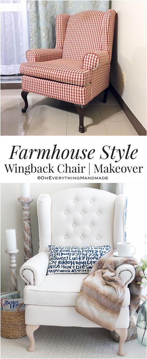 Have you ever had a project that intimidated you, and made you all squeezy? My today’s Farmhouse Style Wingback Chair Makeover project was one of those! When I bought the chair a few years ago, I had no vision on how to upholster it, but I figured that it would come together once I would brainstorm and look for inspiration. Wingback Chairs Sitting Area, Wingback Chair Makeover, Chair Makeover Diy, How To Upholster, Small Grey Bedroom, Wingback Chairs, Diy Furniture Ideas, Reupholster Chair, Reupholster Furniture