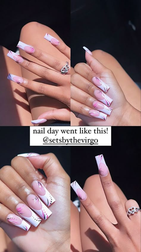 Chop Shop Nails, 90s Nails Short, Old School Nail Designs 90s, Stitches Nails, Medium Length Nail Designs, 2000 Nail Designs, 90s Nails Acrylic, Medium Length Acrylic Nails, 2000 Nail Art