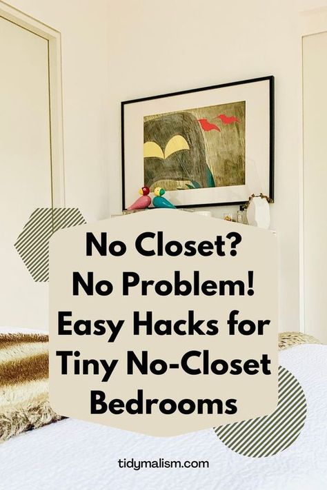 No Closet Bedroom, Bedroom With No Closet, Closet Bedroom Ideas, Bedroom Ideas Bed, Small Space Clothing Storage, Tiny Bedroom Storage, Tiny Closet Organization, Small Closet Room, Small Room Storage