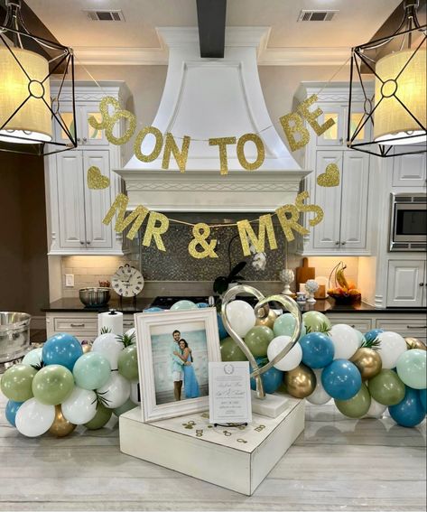 Bride And Groom To Be Party Ideas, Bride And Groom Shower Decorations, Bride And Groom Wedding Shower Ideas, Bride And Groom Shower Themes, Bridal And Groom Shower Ideas, Diy Couples Shower Decorations, Simple Engagement Party Ideas Decoration At Home, Bride And Groom Shower Ideas, Couple Shower Backdrop