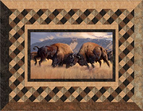 Montana Quilt Pattern, Deer Panel Quilt Patterns, Buffalo Quilt, Elk Panel Quilt Ideas, Elk Quilt, Fabric Canada, Reindeer Lodge Quilt, Quilting Panels, Wildlife Quilts