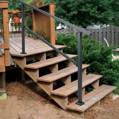 The metal railing is built to suit 1-2 / 2-3 / 3-4 / 4-5 /5-6 steps. (Different optional)You can change the handrail to match your stairs in the range of 0 to 50 degrees. With the flexible screw connection, this stairs railing is angle changeable within 0-30° to suit steps of different heights. Thus, you can adjust the desired location to meet your various needs. Confote Size: 38.2" H x 26.2" W x 5.12"D | Confote 1PCS Deck Handrails Wrought Iron Stair Railings For Step 38.58 H x 5.905 W x 5.12 D Sliding Door Stairs To Patio, Front Stair Railing Exterior, Hand Rails For Stairs Outdoor, Deck Handrail Ideas, Airbnb Build, Outdoor Stair Railing Ideas, Outside Stair Railing, Railing Exterior, Railings For Steps