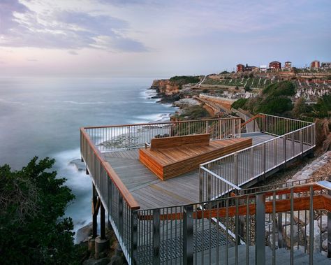 The Bondi to Bronte coast walk is a part of the nationally significant 9km coastal walk from Sydney’s South Head to Maroubra. The project resolves complex geotechnical, structural and heritage conditions to retain the significant cliff top heath community and the remarkable hanging swamps along the exposed sandstone platforms. Viewing Deck, Landscaping Grasses, Contemporary Landscape Design, Gros Morne, Water City, Viewing Platform, Architecture Today, Sydney Beaches, Observation Tower