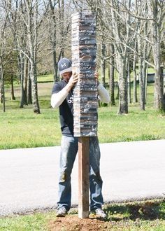 Cool Mailboxes, Mailbox Makeover, Mailbox Landscaping, Diy Mailbox, Mailbox Post, Wood Post, Cast Stone, Red Flag, Diy Home Improvement