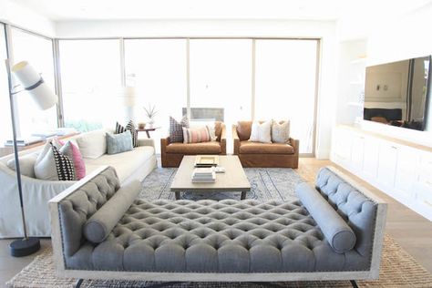 Daybed In Living Room, Tufted Daybed, Open Kitchen And Living Room, Indian Living Rooms, Living Room Furniture Layout, Becki Owens, Coastal Living Rooms, Trendy Living Rooms, Living Room Remodel