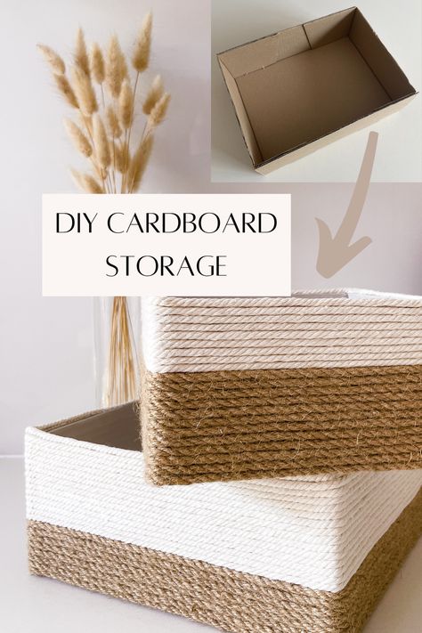 Things To Make From Cardboard Boxes, How To Recycle Cardboard Boxes, Storage Box From Cardboard, How To Turn Cardboard Boxes Into Storage, Diy With Boxes Decor, Diy Organization Boxes, Rope Storage Basket Diy, Box Basket Diy, Make Your Own Baskets Diy