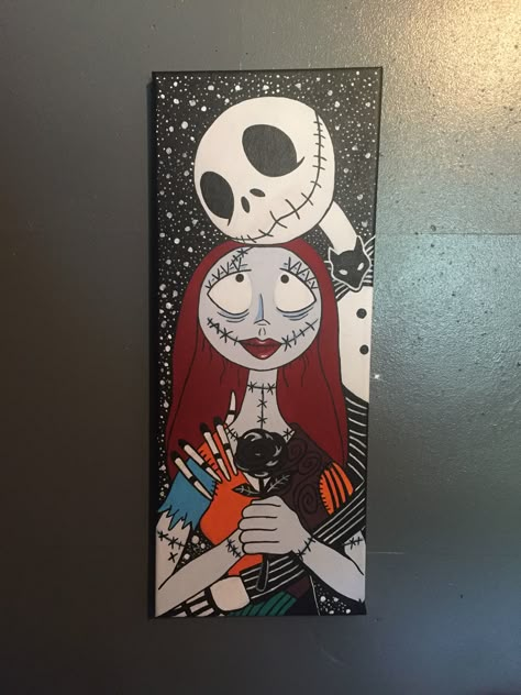 Jack Skellington And Sally Painting, Sally And Jack Painting, Jack And Sally Painting Canvases, Jack And Sally Painting, Painting Christmas Ideas, Jack And Sally Art, Jack And Sally Drawing, Jack Skellington Painting, Sally Painting