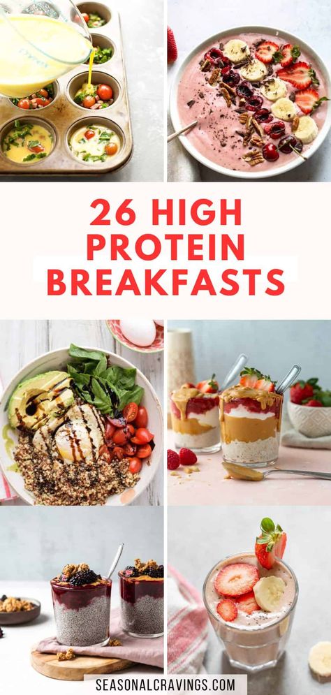 Looking for high protein breakfast ideas? Check out this list of 26 delicious breakfast recipes that are packed with protein to help you start your day off right. From egg dishes to smoothie bowls and everything in between, there's something for everyone on this list. Fuel your body and satisfy your taste buds with these protein-packed breakfast options. Healthy Satisfying Breakfast, 30grams Protein Breakfast, Breakfast Protein Bowl Recipes, High Protein Breakfast Ideas No Eggs, Easy High Protein Breakfast On The Go, High Protein Breakfasts, High Protein Breakfast Ideas, Protein Breakfast Ideas, Nourishing Breakfast