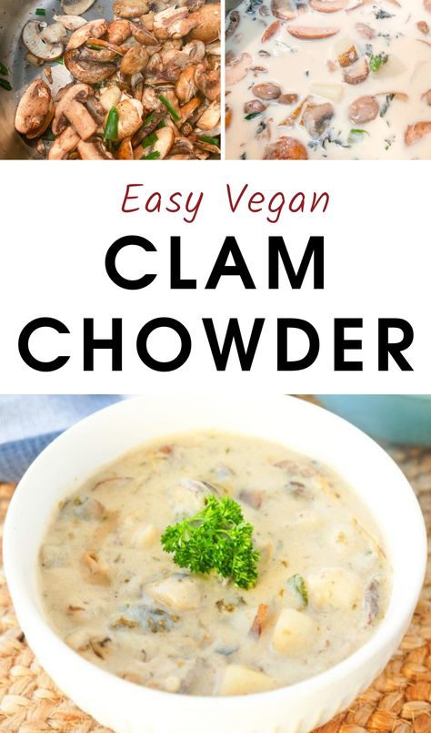 5 Ingredient Vegan Clam Chowder Recipe | how to make clam chowder for vegans I realistic vegan recipes I recipes with mushrooms I healthier clam chowder recipe I easy vegan soups | hearty winter soup recipes for vegans | best vegan soup recipes | tips for making the best winter soup for vegans | vegan recipes for clam chowder #vegan #veganrecipes #vegandinner Vegetarian Clam Chowder, Vegan Clam Chowder Recipe, Vegan Chowder Recipes, Chowders Recipes, Vegan Clam Chowder, Recipes With Mushrooms, Vegan Chowder, Winter Soup Recipes, Clam Chowder Recipe