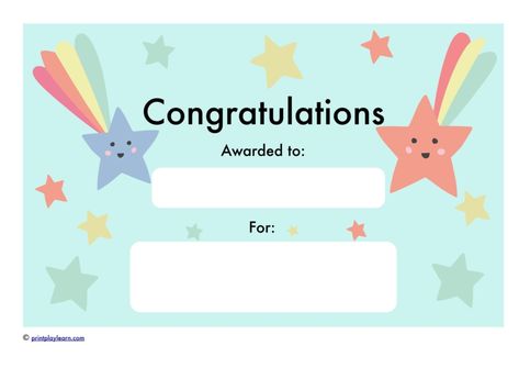 Congratulations Certificate - Free Teaching Resources - Print Play Learn   Congratulations Certificate  Two of the same certificates approximately A4 sized, reduce printing size to make them A5.  An Early Years (EYFS) and Primary School printable teaching resource.  Print Play Learn Preschool Certificates Free Printable, Congratulations Certificate, Kids Certificate, Classroom Awards Certificates, School Award Certificates, Preschool Certificates, Free Printable Certificate Templates, Classroom Awards, Award Template