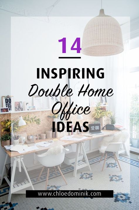 14 Inspiring Double Home Office Ideas - Chloe Dominik Home Office For 2 Ideas, Built In Corner Double Desk, Double Desk Facing Each Other, 2 Desk Office Ideas, Home Office Ideas Couple, Two People Home Office Layout, Home Office For Two Inspiration, Home Office With Two Separate Desks, Two Person Work From Home Office