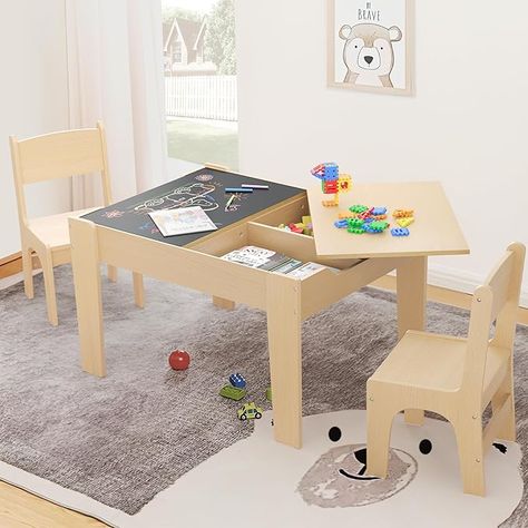 Amazon.com: Curipeer 4 in 1 Kids Table and Chair Set, Table and Chairs for Toddlers 2-5 with 2 Reversible Blackboard, Children Table with Storage for Activity/Play/Art/Read/Craft, Natural Color : Home & Kitchen Children Table, Kids Table And Chair, Toddler Table, Toddler Chair, Table And Chair Set, Set Table, Kids Table, Kids Table And Chairs, Kid Room