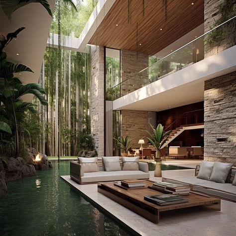 One Hotel Interior Design, Luxurious Villa Interior Design, Modern Interior Architecture, Villa House Design Dream Homes, Unique Villa Design, Villa Decor Interior, Amazing Home Interiors, Architecture House Aesthetic, Luxury Homes Dream Houses Interior