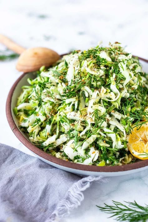 Simple Lebanese Slaw (aka Salatet Malfouf) made with crunchy cabbage, fresh herbs, lemon, garlic and scallions. A delicious vegan side to serve with your Middle Eastern feast. #slaw Middle Eastern Vegetable Sides, Middle Eastern Feast, Lebanese Sides, Middle Eastern Vegetables, Lebanese Side Dishes, Lebanese Coleslaw, Lebanese Slaw, Middle Eastern Cabbage, Vegan Middle Eastern Recipes