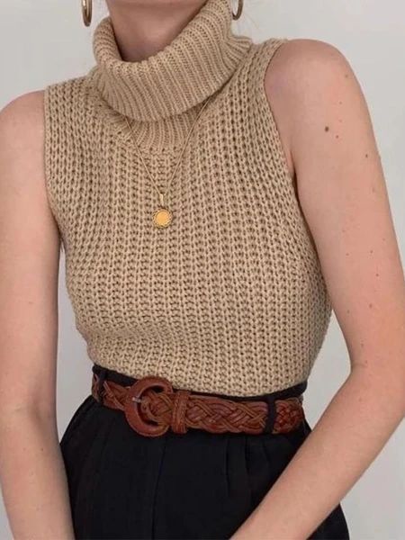 Deux Birds, Knitted Top Outfit, Mode Crochet, Knit Sweater Vest, Vogue Knitting, Sweater Vest Women, Sleeveless Turtleneck, High Neck Sleeveless, Sleeveless Knit