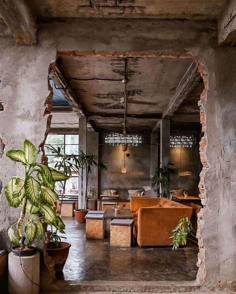 Huelip on Instagram: “Restaurant Bush Radio🌴 Beautiful interaction between nature and architecture is seen. @bush.radio . . . . . . . #tropical #archdaily…” Cafe Interior Design Rustic, Industrial Coffee Shop, Instagram Restaurant, Coffee House Design, Nature And Architecture, Industrial Cafe, Rustic Cafe, Cafe Concept, Rustic Restaurant