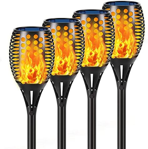 Solar Powered Outdoor Lights, Outdoor Torches, Solar Path Lights, Real Flame, Tiki Torches, Flame Design, Path Lights, Torch Light, Garden Pathway