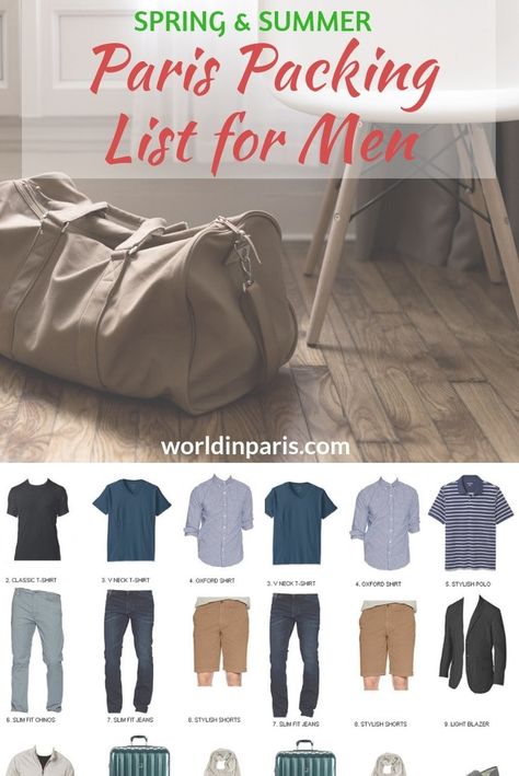 Men’s Parisian Style, Packing List For Paris, Travel Essentials For Men, Paris Spring Outfit, Paris Summer Outfits, Paris Packing List, Clothing Capsule, Paris Packing, Men's Capsule Wardrobe