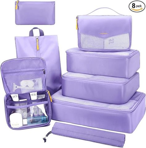 Amazon.com: BAGSMART Packing Cubes for Suitcase, 8 Set Travel Packing Organizers Cubes, Lightweight Travel Cubes with Laundry Bag, Durable Luggage Suitcase Organizer Bag Set with Shoe Bag Purple : Clothing, Shoes & Jewelry Purple Suitcase, Suitcase Organizer, Suitcase Organization, Travel Cubes, Liquid Fabric Softener, Backpack Organization, Lightweight Suitcase, Packing Organizers, Luggage Organization