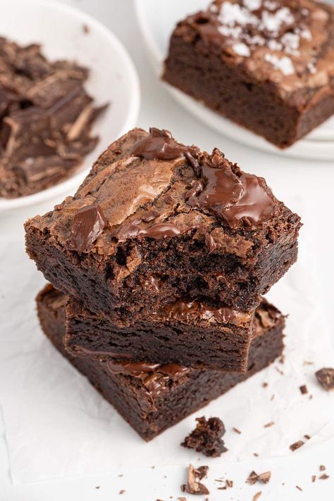 bitten brownie stacked on top of other brownie. Edible Brownies, Boxed Brownies Better, Boxed Brownie Recipes, Boxed Brownies, Cheese Dip Mexican, Brownies Recipes, Butterbeer Recipe, Fudgy Brownie Recipe, Box Brownies