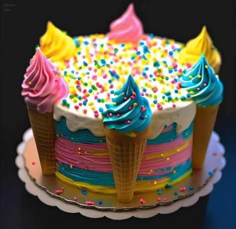 Ice Cream Shaped Cake, Pastel Rainbow Cake, Ice Cream Cone Cake, 5th Birthday Cake, Chocolate Cake Designs, Cake Pop Decorating, Birthday Cakes For Her, Rainbow Birthday Cake, Beautiful Cake Designs