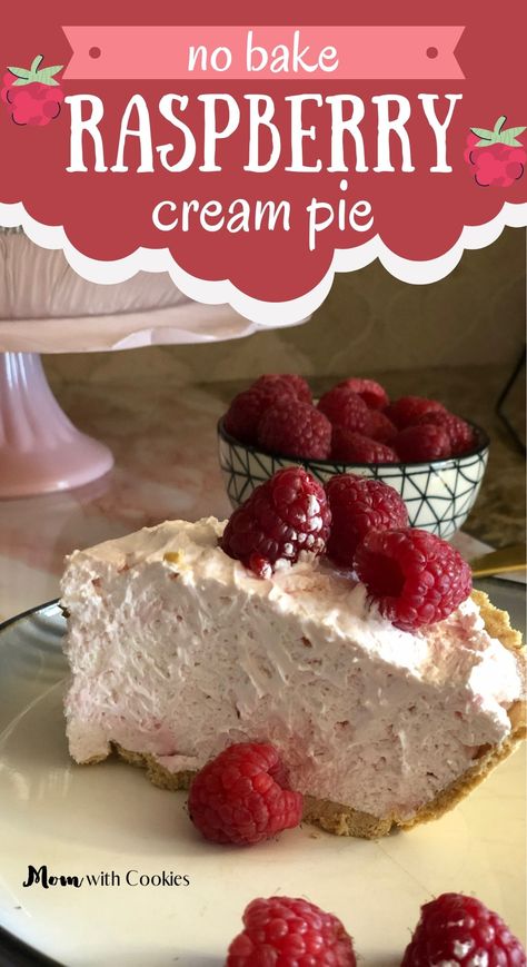 a slice of no bake raspberry pie with text overlay that reads no bake raspberry cream pie Raspberry Cream Pie, Raspberry Recipes Dessert, Pie No Bake, Raspberry Cream Pies, No Bake Pie, Raspberry Dessert, Raspberry No Bake Cheesecake, Cool Whip Desserts, No Bake Recipe