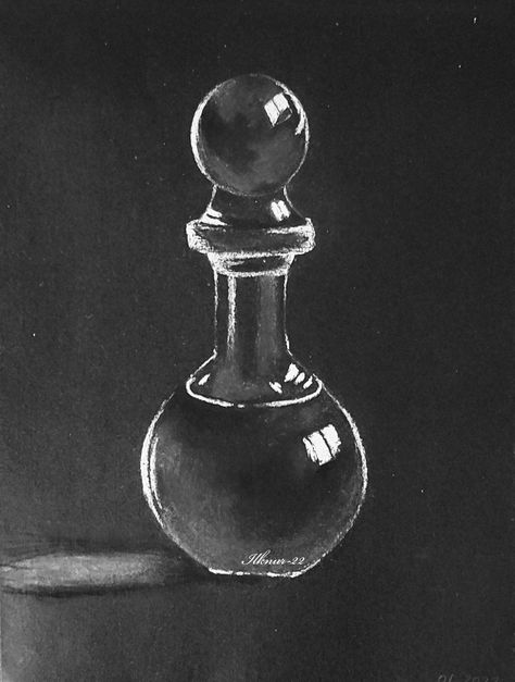 Glass Drawing Black Paper, Black Paper White Pencil Drawing, Paper Statue, Reflection Drawing, Shading Drawing, Pencil Portrait Drawing, Bottle Drawing, Black Paper Drawing, Black Construction Paper