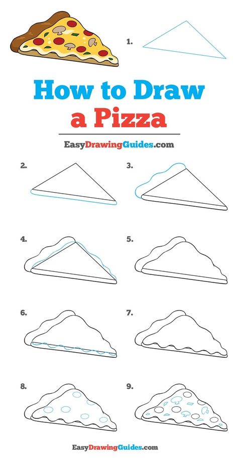 Draw Pizza Easy, Pizza Painting Easy, How To Draw Food Easy, How To Draw Pizza, How To Draw Food Step By Step, Easy Step By Step Drawing For Beginners, Pizza Drawing Easy, How To Draw Food, Really Easy Drawings